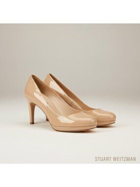 Stuart Weitzman Nude Aniline Patent Leather Rounded Toe Heels 3.5" size 8M